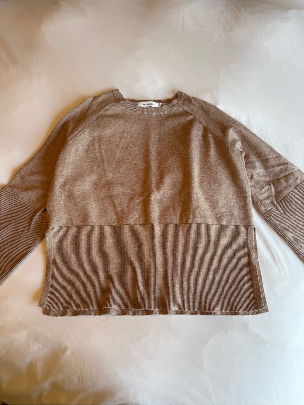 Neutral Brown Two-Tone Crewneck Sweater